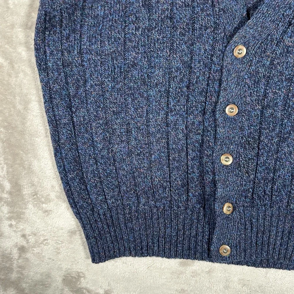 Vintage Christopher Hayes 100% Shetland Wool Vest Men L Blue Chunky Knit Grandpa